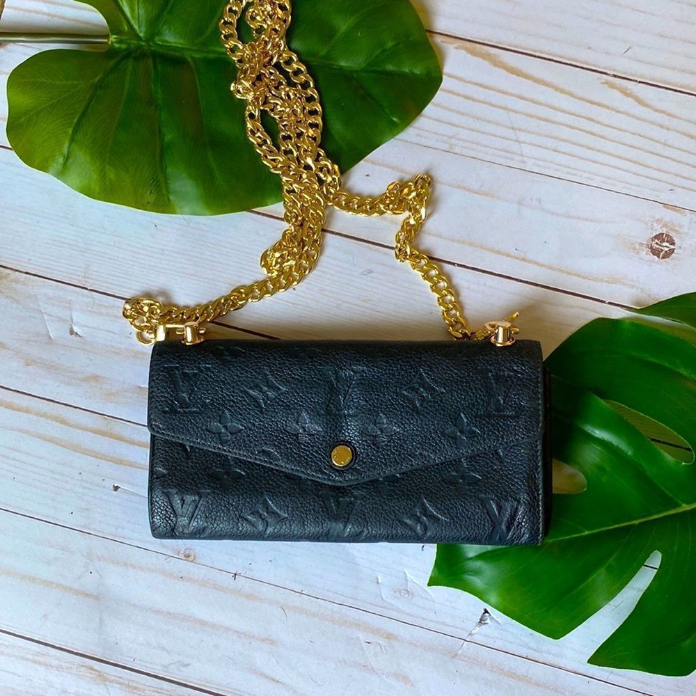Louis Vuitton Black Crossbody Wallet with Gold Chain